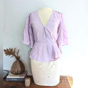 7 For All Mankind Silk Blend Cross Wrap Top w/ Flutter Sleeves